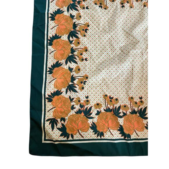 Vintage 70s Floral Scarf Orange Peony Mod Boho Chic Square 26" Retro Glam - Picture 4 of 5